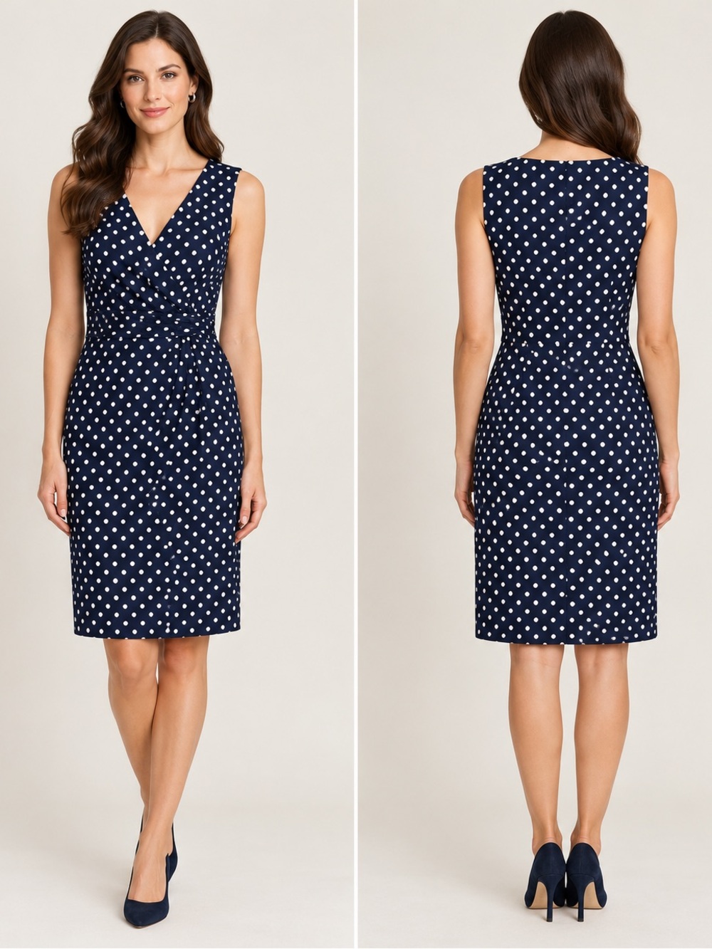 CHAPS Sleeveless Navy Polka Dot Sheath Dress size L
